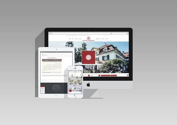 Eine responsive Hotelwebsite auf Desktop-, Tablet- und Handbildschirm
