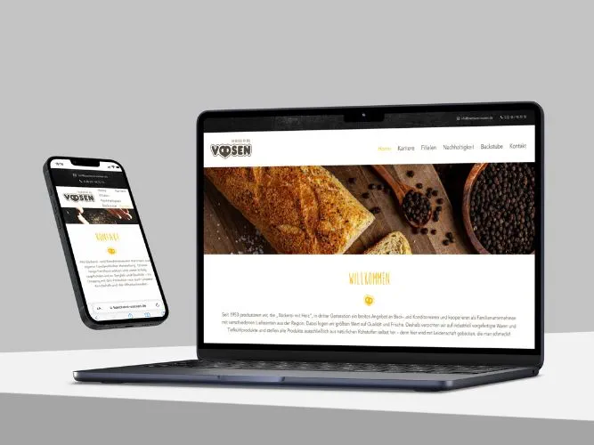 Die Startseite der Bäckerei Voosen auf Desktop und Mobile