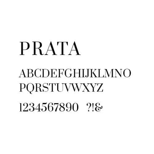 Schriftart "Prata" mit ABC und Zahlen als Beispiel von Chips Fashion
