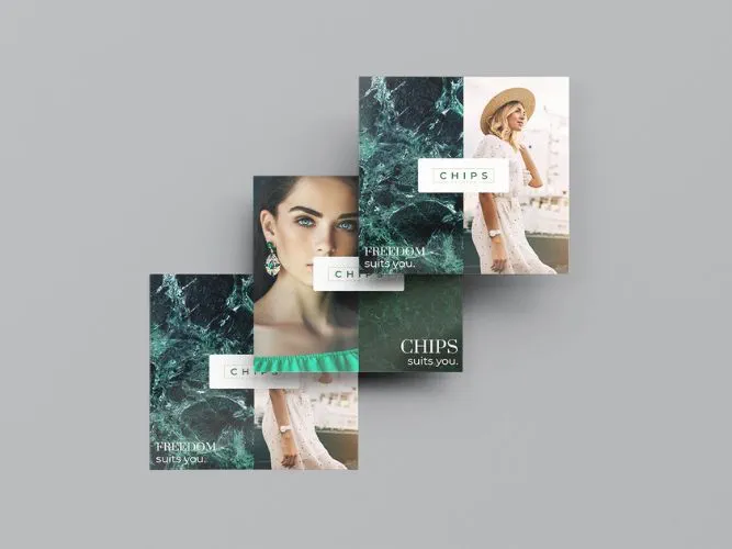 Drei übereinander angeordnete Flyer von Chips Fashion