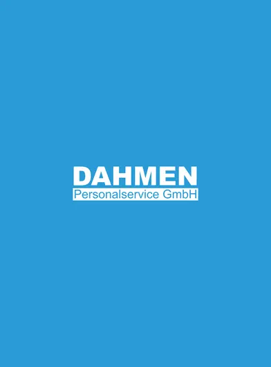 Weißes DAHMEN-Logo auf der CI-Farbe blau
