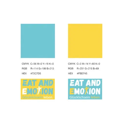 Farbwelt von Eat and Emotion: Türkis und Gelb