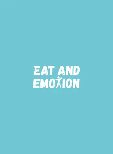 Weißes Logo von Eat and Emotion auf Türkis