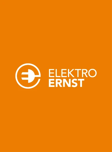 Weißes Logo auf orangenem Hintergrund als Thumbnail für das Brand Design von Elektro Ernst