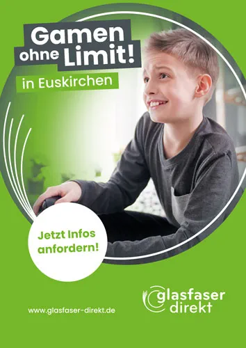Spielender Junge mit dem Slogan "Gamen ohne Limit" als Brand Story für Glasfaser direkt