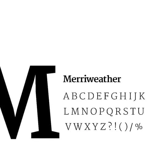 Schriftart der Meat In "Merriweather" mit Beispiele der einzelnen Buchstaben