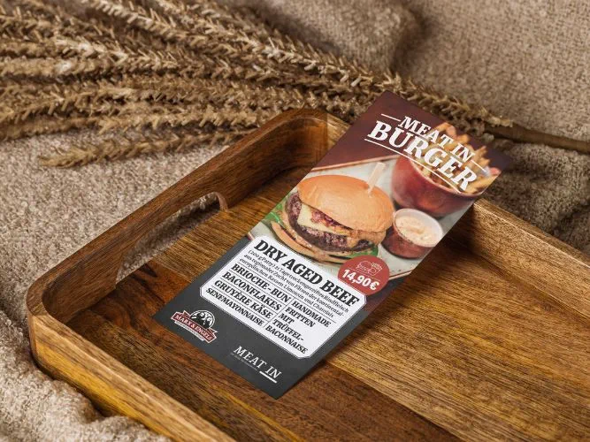 Flyer zum Meat In Burger mit Informationen dazu
