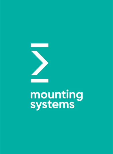 Weißes Logo von Mounting Systems auf schwarzem Hintergrund