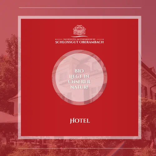 Rote Grafik zum Thema Hotel mit dem Slogan "Bio liegt in unserer Natur"